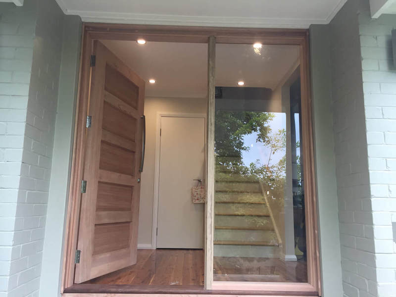 Meranti Joinery front doors with Clear sidelight