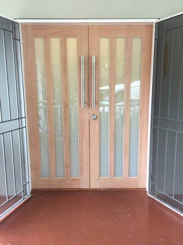 Wooden door with glass Inside